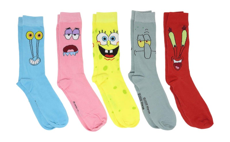 Hyp Spongebob Squarepants Characters Men's Crew Socks 5 Pair Pack
